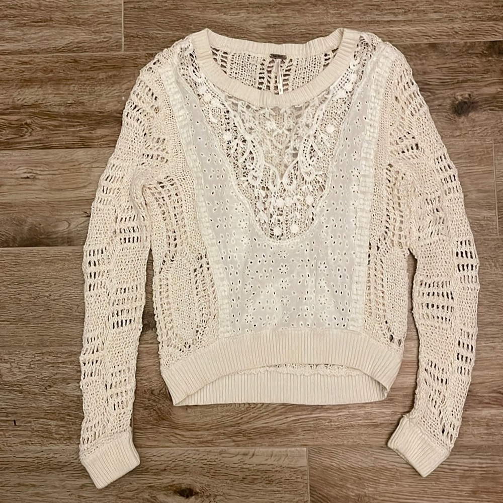 Free People Boho Layering Lace Knit Sweater Top